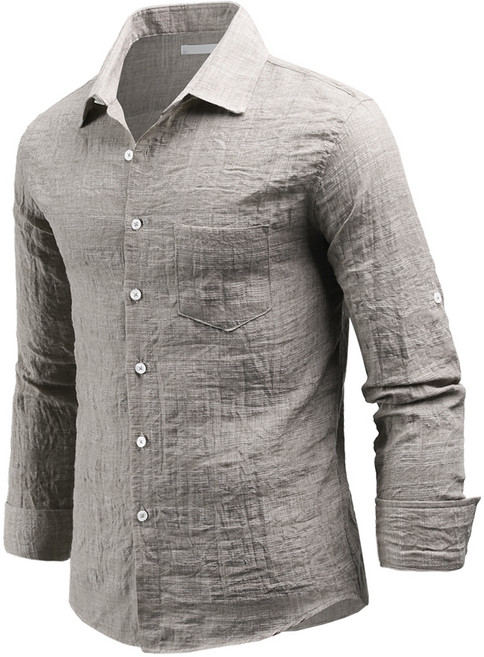 다꾸앙 남성용 여름 롤업 린넨 라이크 긴팔 셔츠 C07D14_ss2116