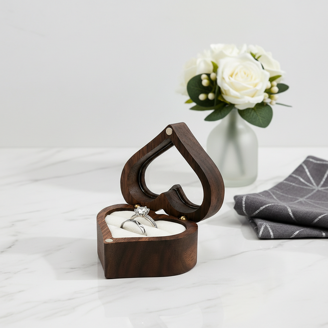 조인메이드 하트 원목 2인용 창문형 반지 케이스