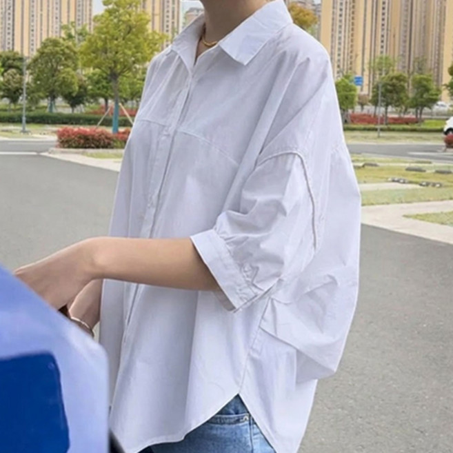 아이캔심플 여성용 볼륨 퍼프소매 루즈핏 반팔 코튼 셔츠