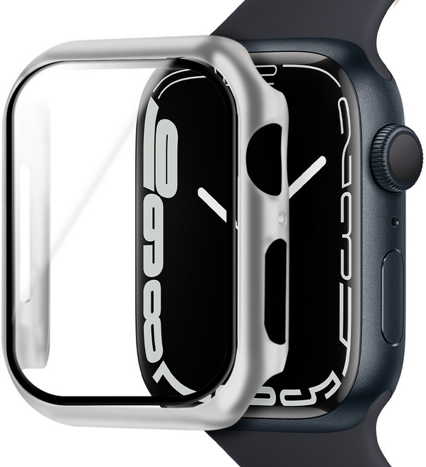 아이몰 애플워치 9H 강화유리 풀커버 프레임 케이스, 실버, 1개