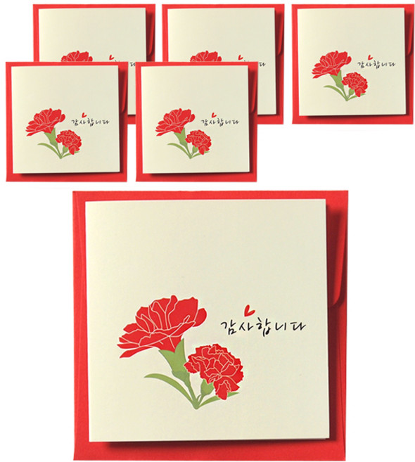 메시지카드 + 봉투 세트, 카네이션감사, 6세트