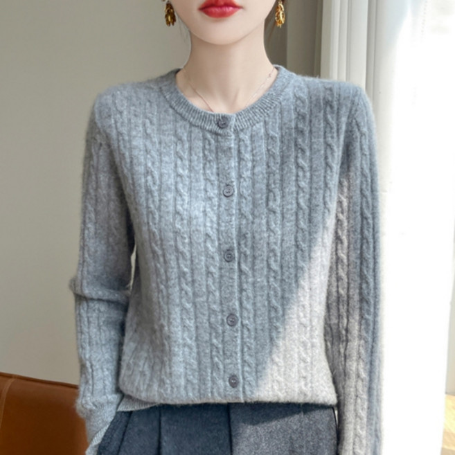 소니오 여성용 솔리드 꽈배기 가디건