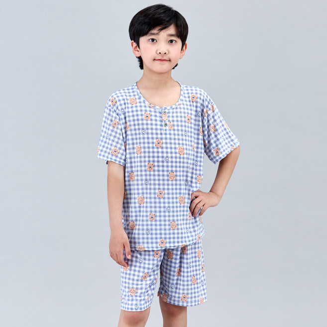 폭스클럽 달콤체크 통기성 냉감 반팔 잠옷 상하의 세트