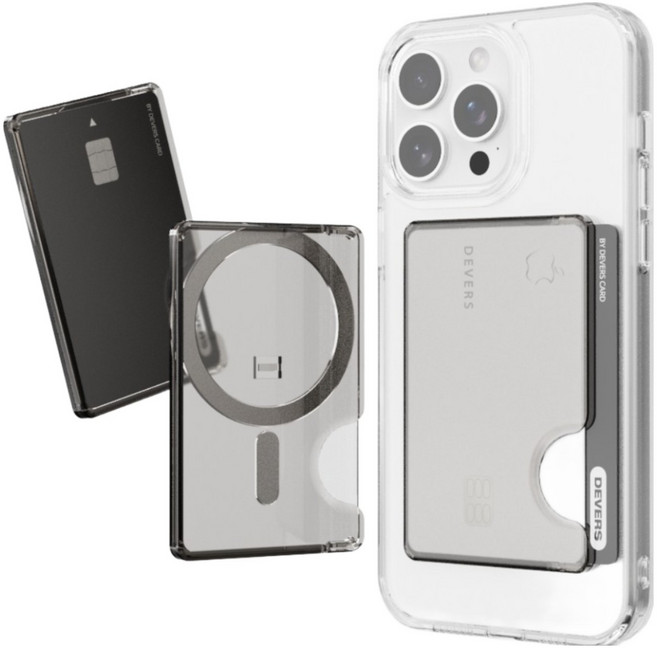 디버스 아이폰 갤럭시 호환 맥세이프 2장 수납 더블 클리어 카드 포켓케이스, 클리어블랙, 1개