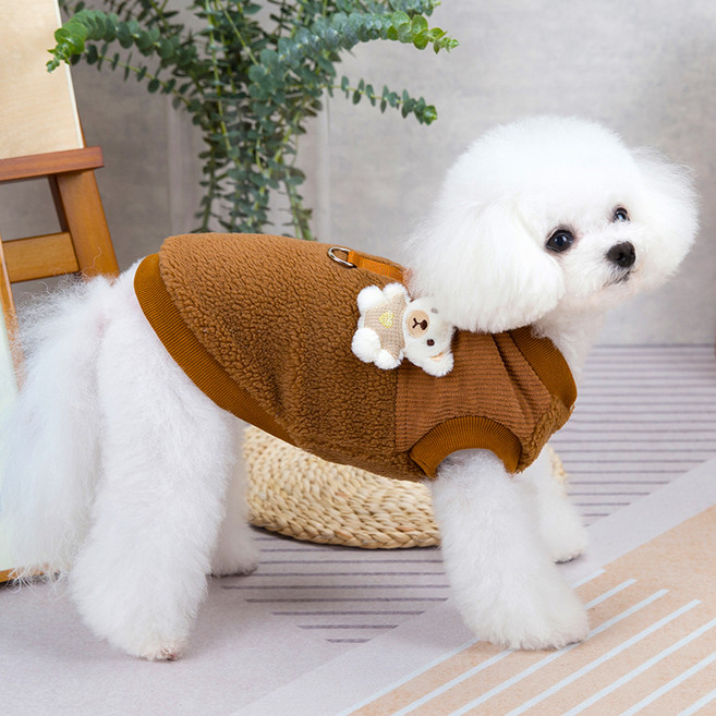 파스텔펫 반려동물 곰인형 극세사 조끼, 브라운, 1개