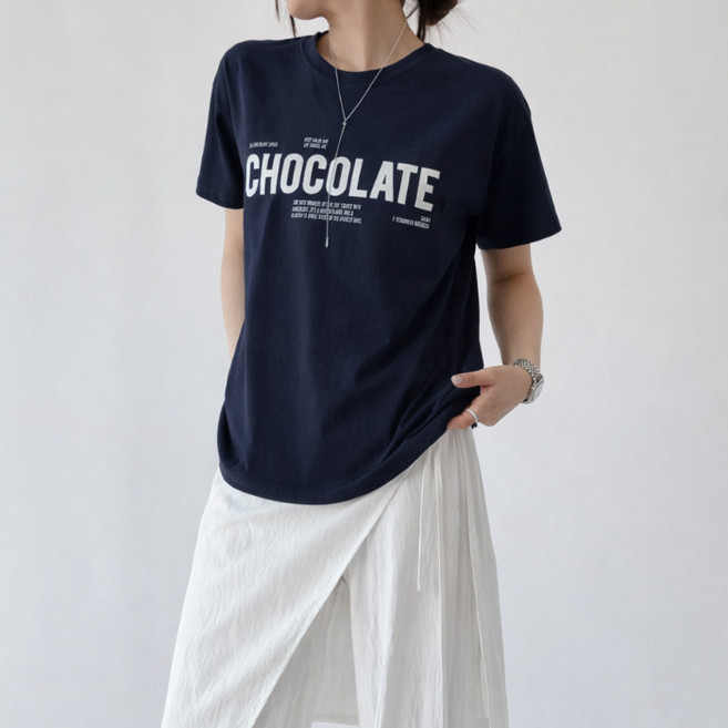 라라온 여성용 레터링 나염 면 반팔 티셔츠 26TSP3950