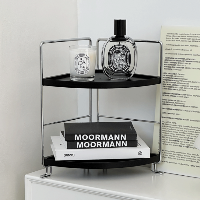 데미무드 씰링 철제 프레임 선반 2단 코너형, 블랙, 1개