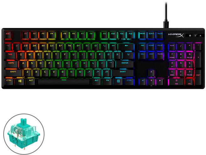hp 惠普 HyperX Alloy Origins PBT RGB 有線機械式電競鍵盤, 水軸, 黑色, AG002
