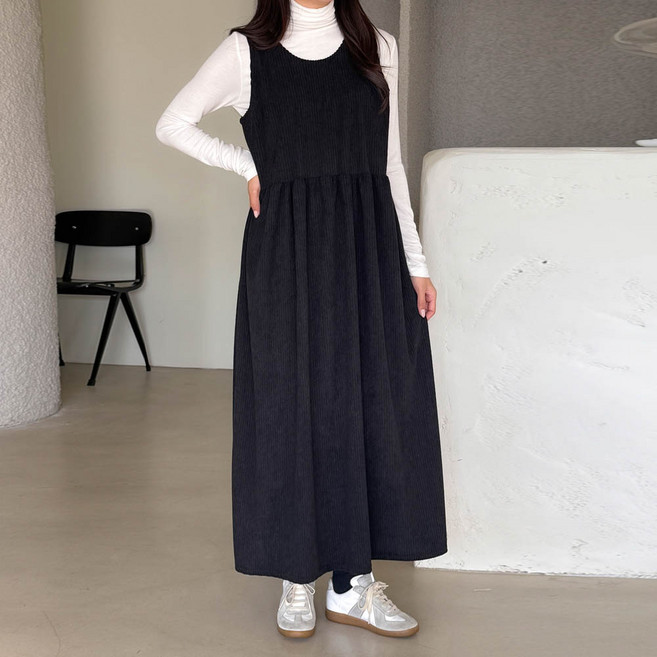 보리맘 골덴 레이어드 나시 임산부 롱 원피스 a75