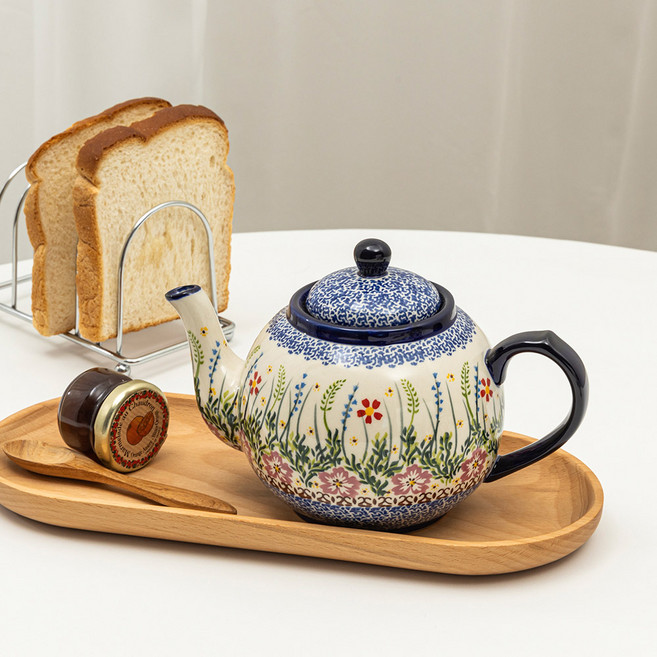 프라카 폴란드풍 도자기 티팟, 라벤더, 640ml, 1개