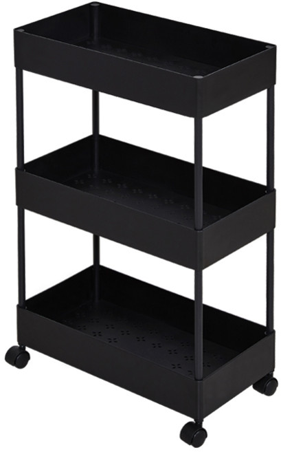 Nature Living 3層移動式收納推車, 黑色, 1入