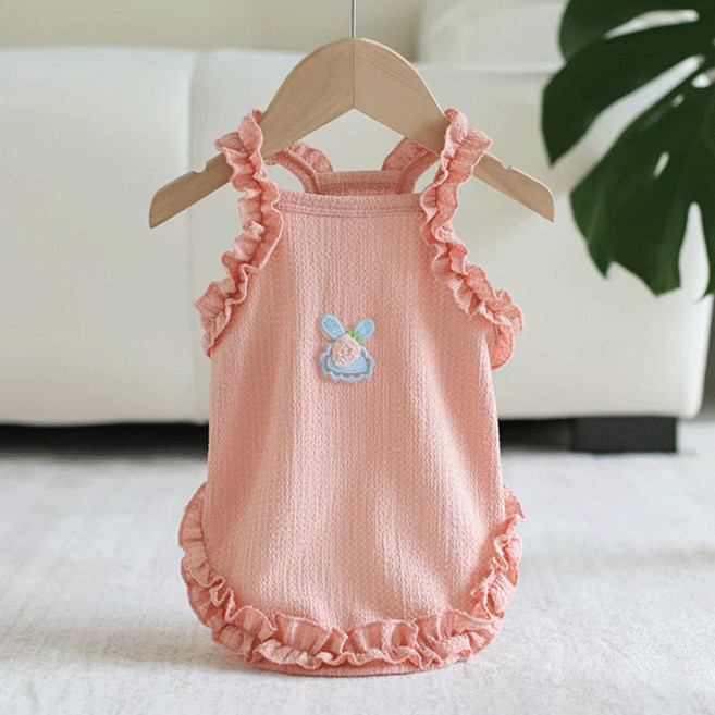 웨이비데이즈 반려동물 프릴라인 펫 여름 나시 티셔츠 W265-0059, 핑크, 1개