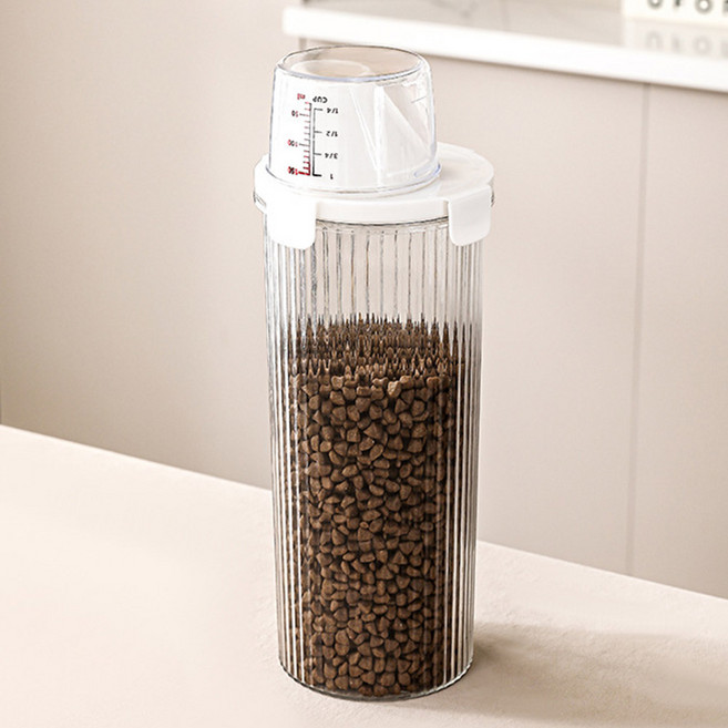 딩동펫 투명 계량컵 밀폐 사료통, 1개, 1.8L