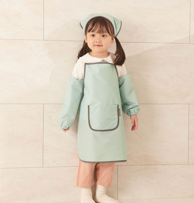 베베슈에뜨 유아용 파스텔 방수 앞치마 + 두건 + 팔토시 세트