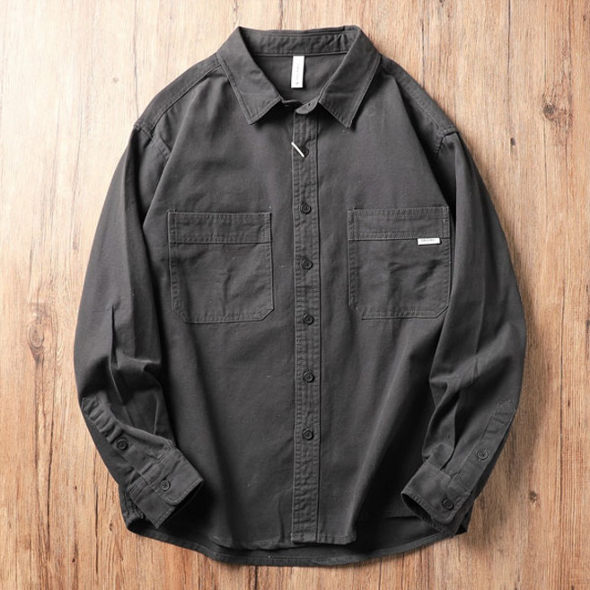 Seonbit 男款 Poiden 日常休閒素色翻領口袋襯衫