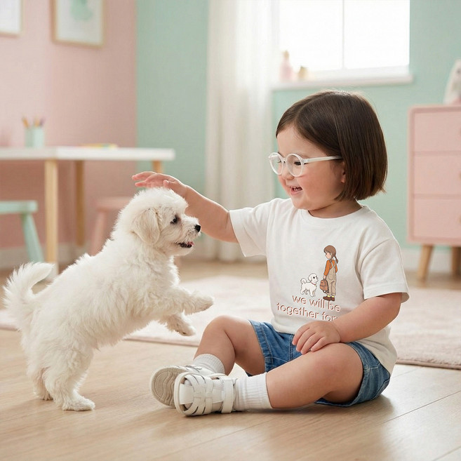 소녀와 강아지 반팔 티셔츠