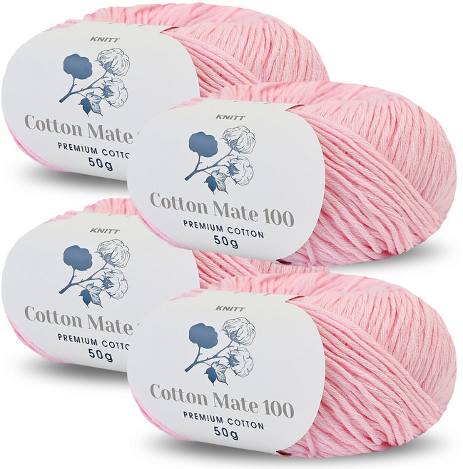 니뜨 코튼메이트 100 뜨개실 50g, 07 베이비핑크, 4개