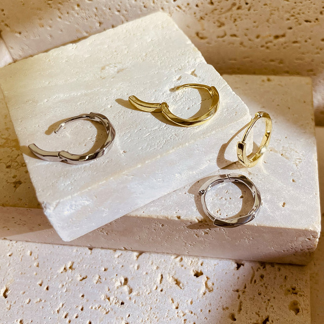 스타일플래닛 여성용 트위스트 링 원터치 귀걸이 2종 세트