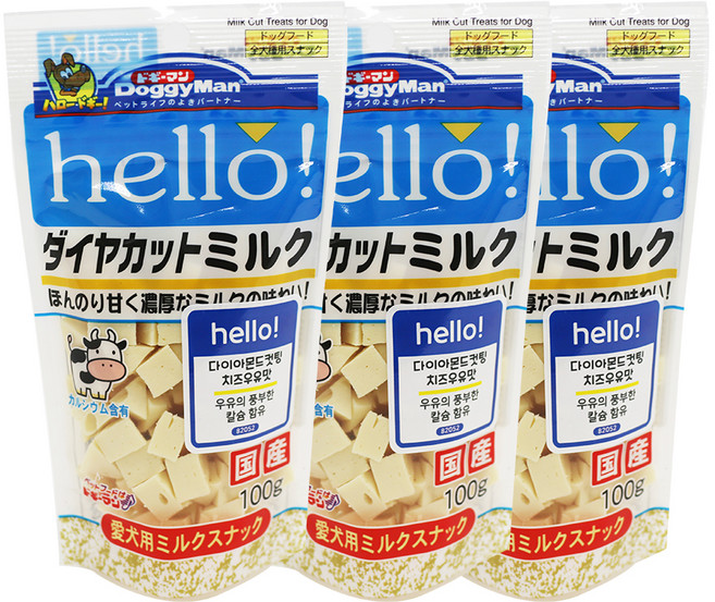 도기맨 강아지 헬로 다이아몬드 컷팅 간식, 혼합맛(치즈/우유), 100g, 3개
