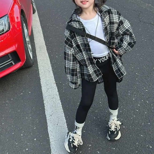 이유몽 아동용 모토리 체크 루즈 오버 캐주얼 긴팔 셔츠