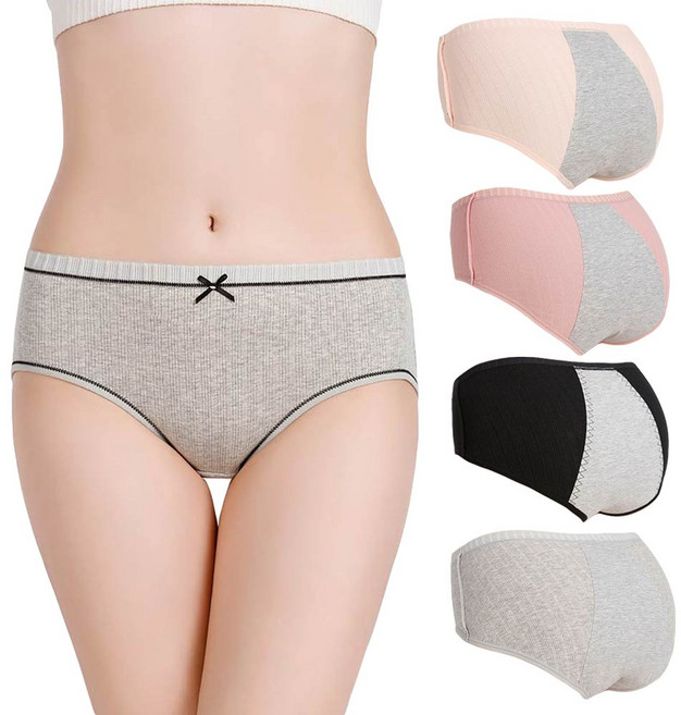 Twoistar 蝴蝶結棉質中腰生理褲4件組, 混合色