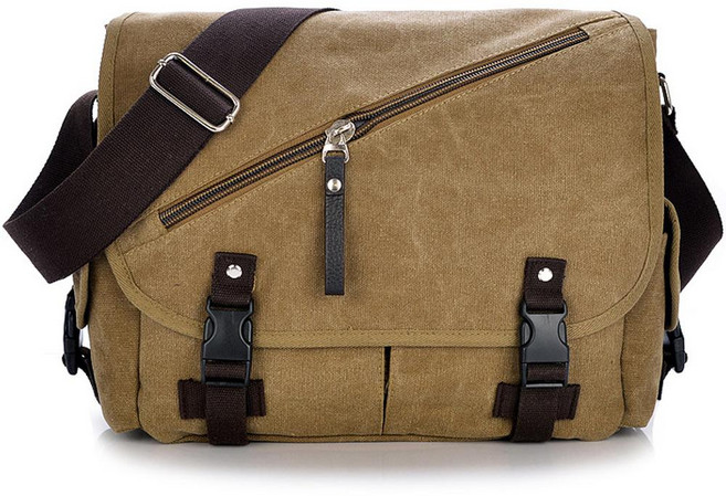 HILIO 男士休閒大容量郵差包, 卡其色