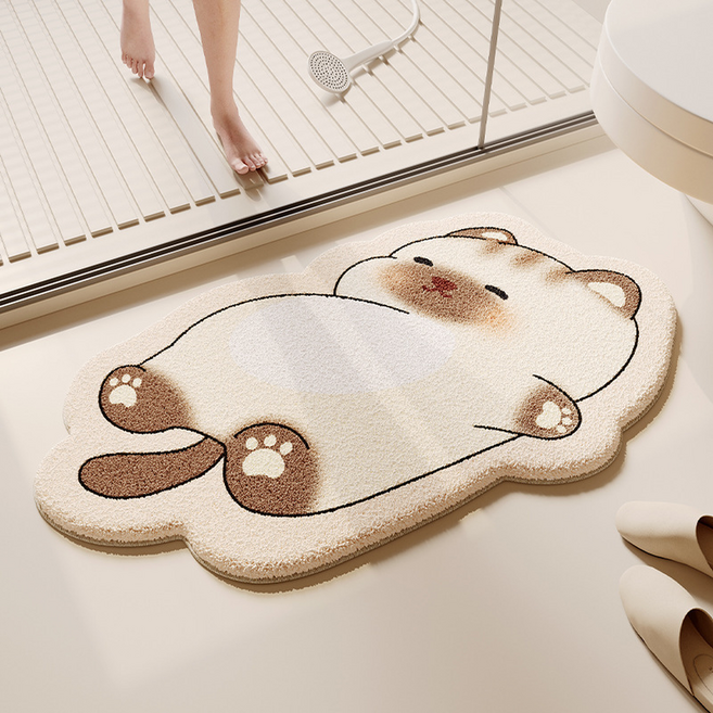 인아트 귀여운 화장실 물흡수 발매트, 흰고양이