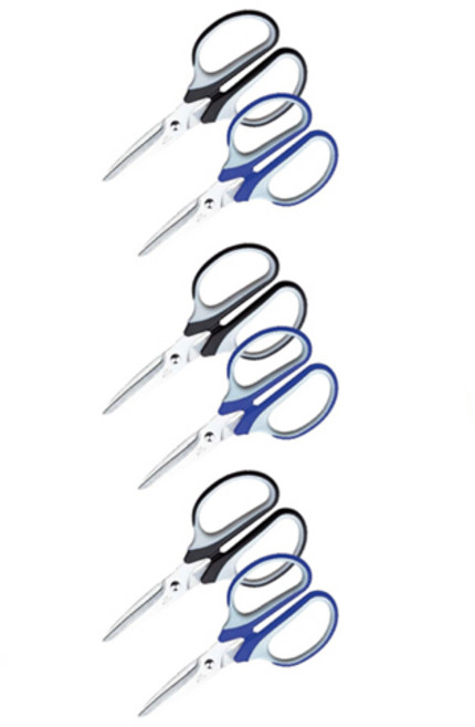 델리 사무용 가위 E6001 190mm 2종 x 3p 세트, 블랙, 블루, 1세트