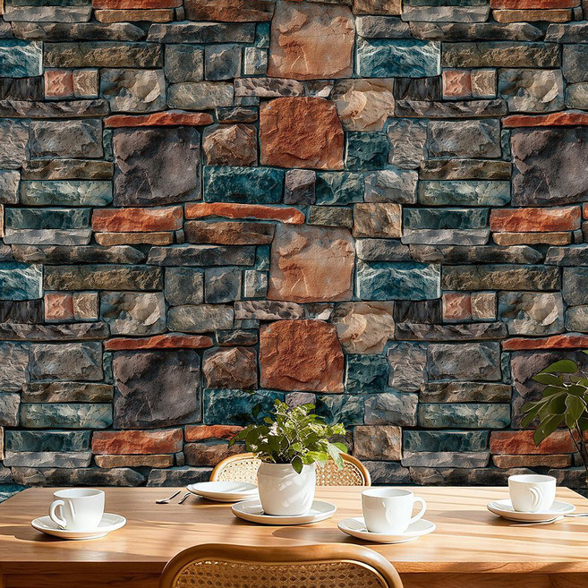 3D 접착식 벽지, 빈티지 컬러 스톤 파벽돌 패턴