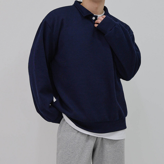 남성용 디스페로 모던 베이직 투 버튼 카라 니트