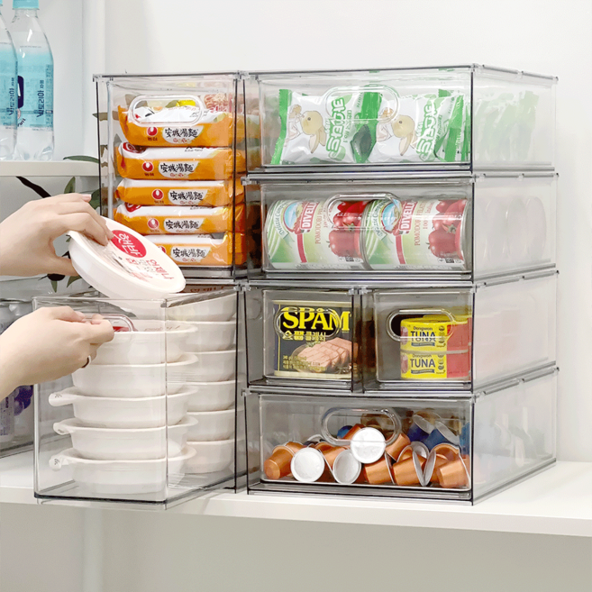 데미무드 퓨린 적층식 팬트리 정리함 + 전용 칸막이 세트, 투명, 1세트