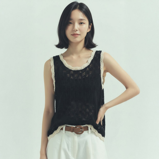 메이첼 여성용 르베아 프릴 미니멀 라운드 니트 티셔츠 12728