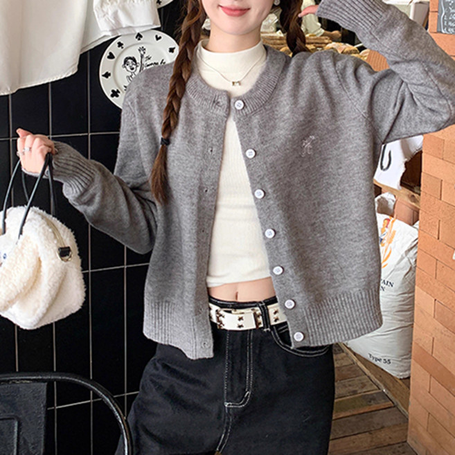 Lemon Soul 女款 Keonen 刺繡亮點圓領開襟衫