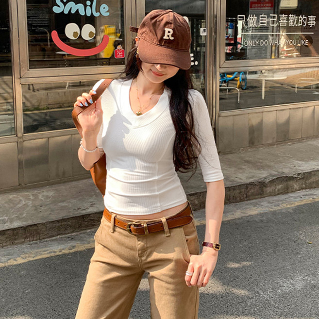 루나걸 여성용 로스몬트 5부 브이넥 티셔츠 L26SMT022010