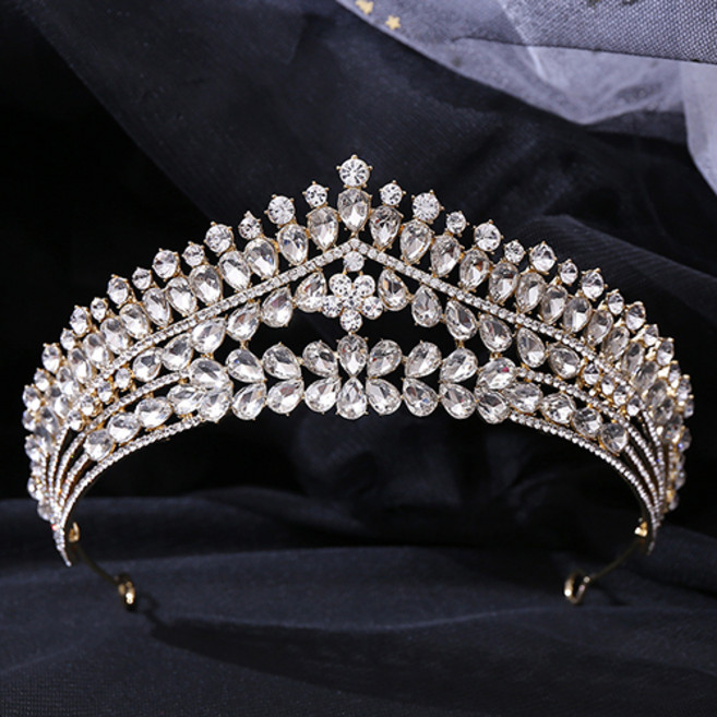 루나글램 셀프웨딩 티어 드롭스 크리스탈 티아라 H1339, 골드화이트(WDG316), 1개