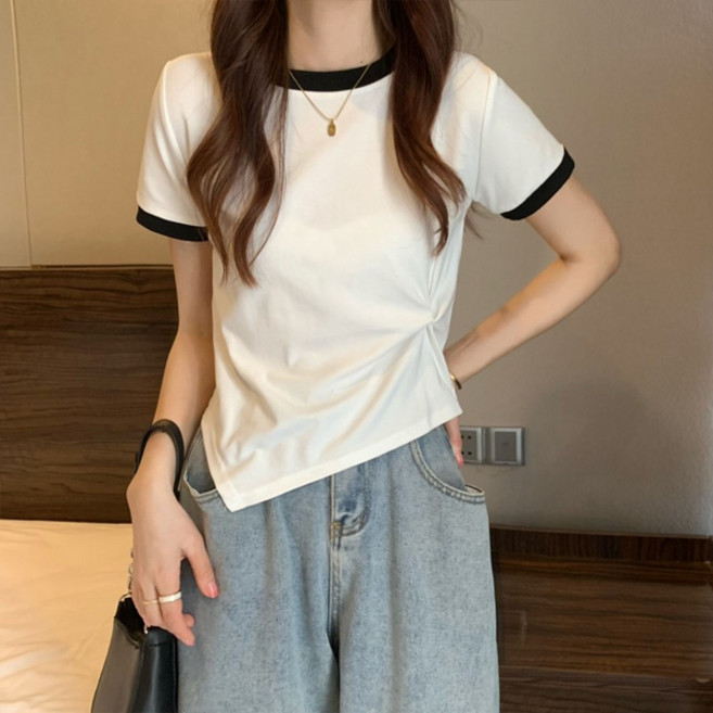 선빛 여성용 루다 셔링 배색 반팔 티셔츠