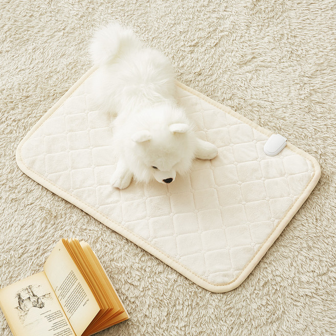 눕자 반려동물 카본 탄소 소프트 극세사 전기방석, 중형(40 x 60 cm), 베이지