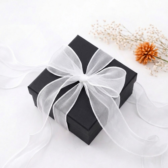 리드홈 오간디 레이스 쉬폰 망사 선물 포장 리본끈 40mm, 화이트, 1개, 9m