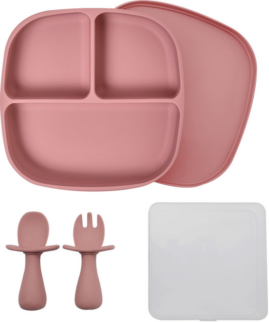 랄라비 아이주도 이유식 식기 2종 세트, Red, 흡착식판 + 키즈 스푼포크세트, 1세트