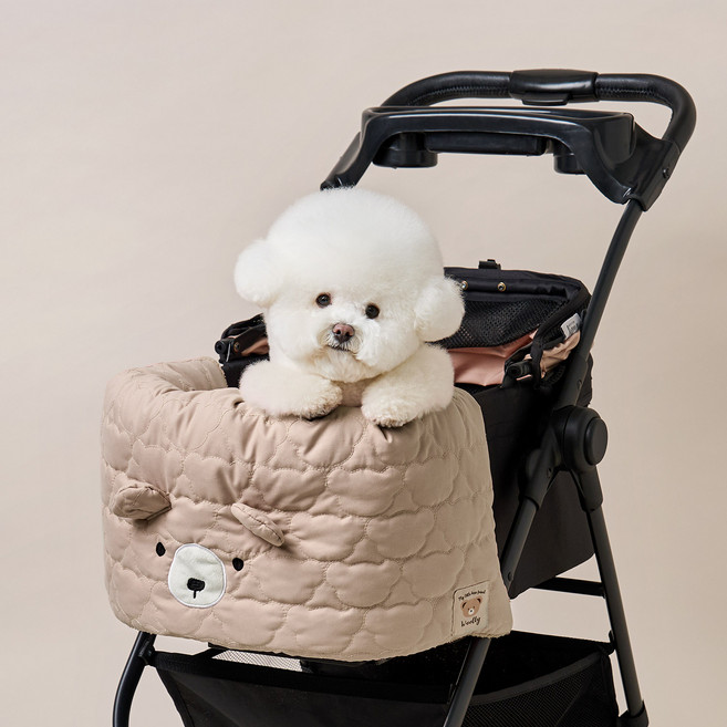 울리 반려동물 곰돌이 올인원 유모차 쿠션, 베이지, 1개