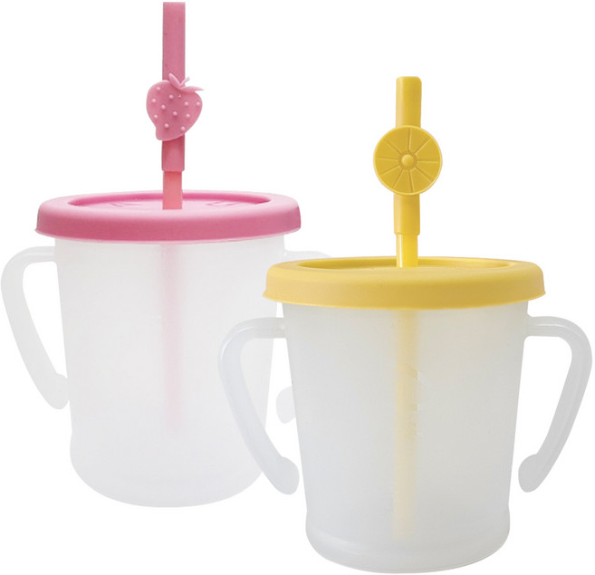 아가프라 매직빨대컵S 2종세트, 300ml, 1세트, 옐로우 + 핑크(컵), 랜덤 발송(과일탑)