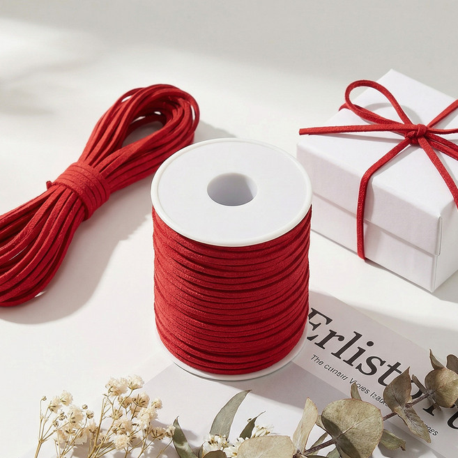 리드홈 스웨이드 세무 선물포장 리본 공예 가죽끈 3mm, 레드, 1개, 45m