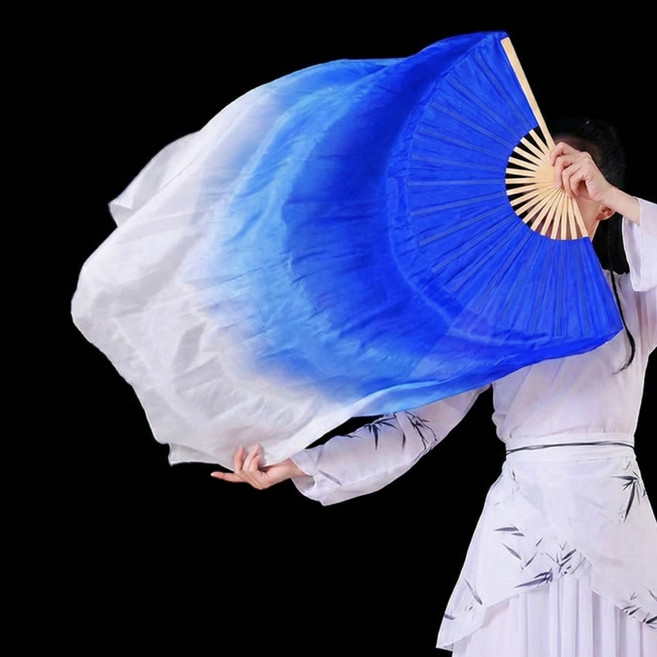 마켓피아 로얄블루 그라데이션 실크 전통 무용부채 08 31 x 10 cm, B타입, 1개