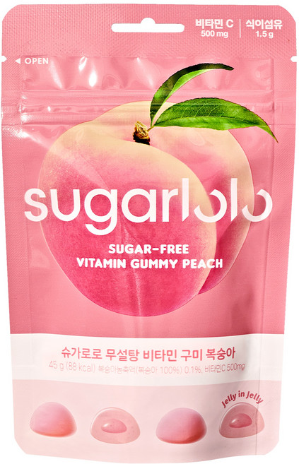 슈가로로 무설탕 비타민 구미 젤리 복숭아, 45g, 1개
