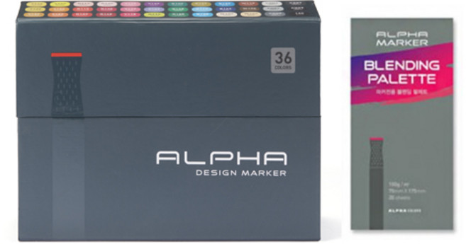 알파색채 디자인 마카 + 블렌딩 팔레트, 1세트, 36색