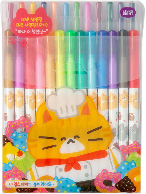 스튜디오에잇 푸딩프렌즈 12색 색연필 + 13색 사인펜 세트, 혼합색상, 1세트