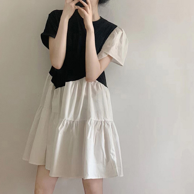 여성용 블랙101 초에스 배색 캉캉 원피스 CH-2319791 빅사이즈 포함