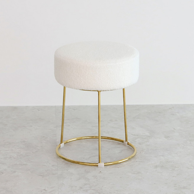 VICFUS 畢卡索室內裝飾金色化妝臺圓形凳椅, 毛圈布白色, 1個