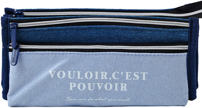 뭉구 데님 폴드 펜 파우치 필통, 블루, 1개