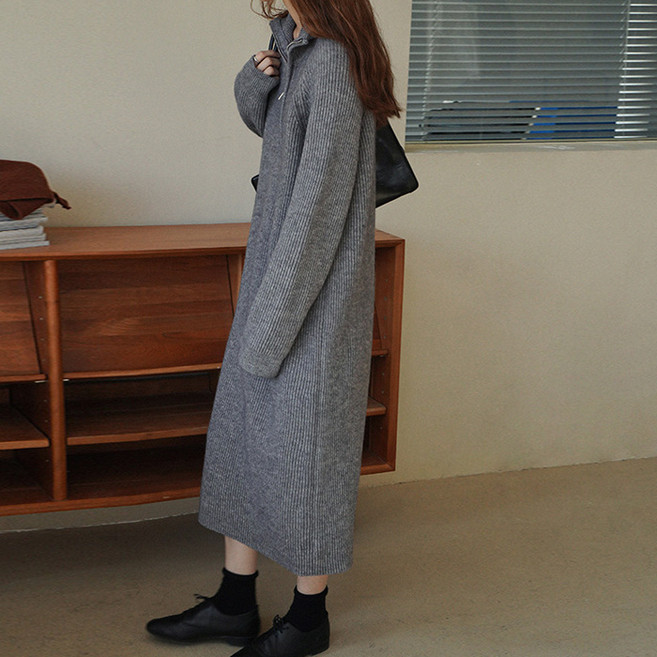 Seonbit La Muse 針織長版洋裝, 灰色